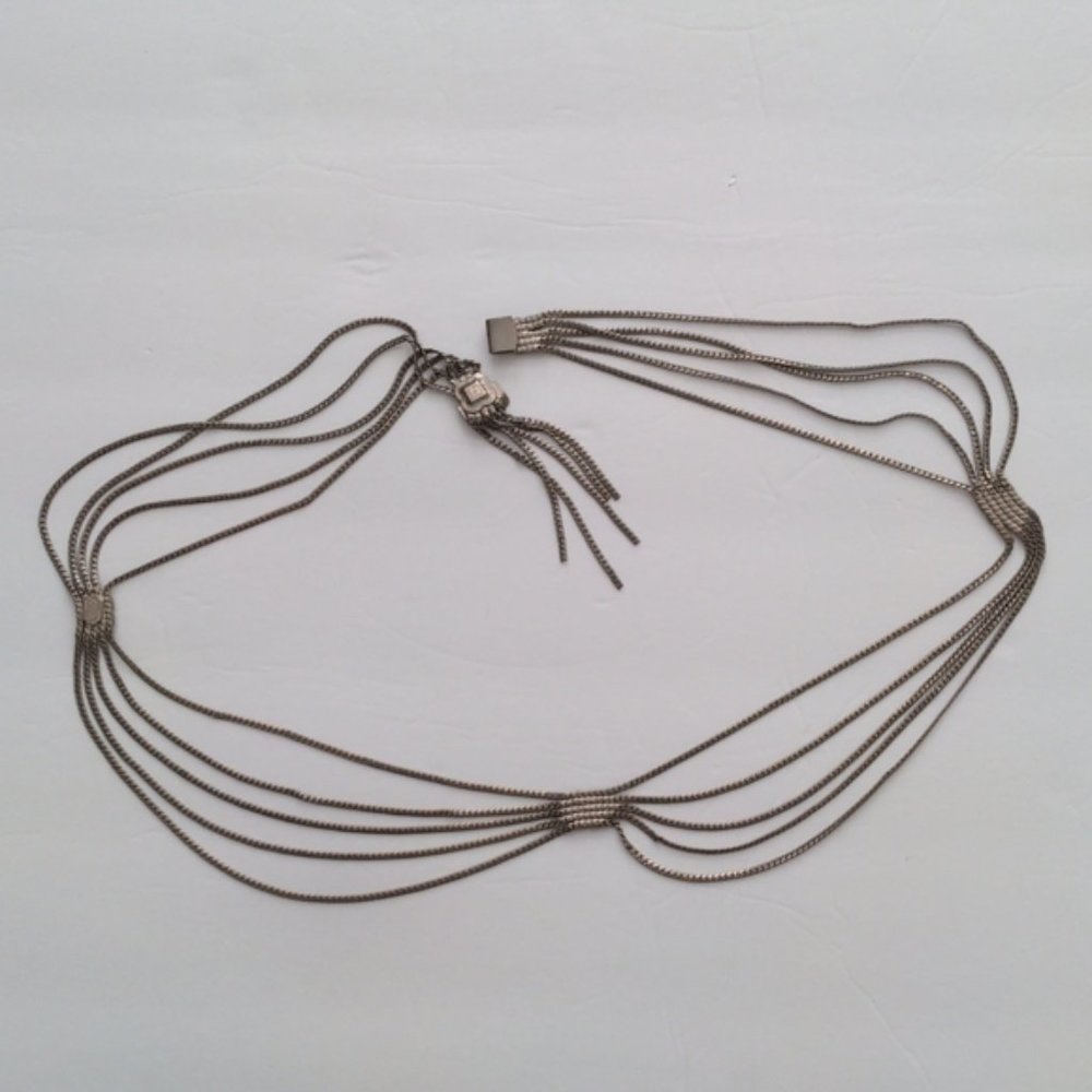 Christian Dior Belt Multi Strand Silver Chain Hip Belt Conchos Vintage - Picture 8 of 13